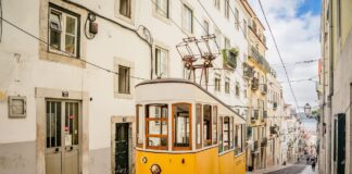 Elevadores de Lisboa: así son los funiculares más famosos Elevador da Bica en Lisboa, el funicular amarillo que sube las empinadas calles del barrio hacia el río Tajo.